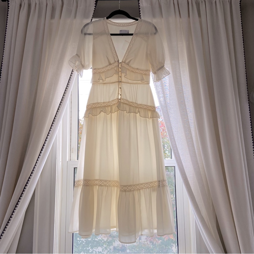 ASOS button through lace insert tiered midi dress size XS NWT